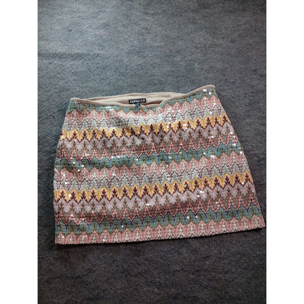 Express Women Sequined Patterned Mini Skirt Size M Side Zip Boho Party Festival